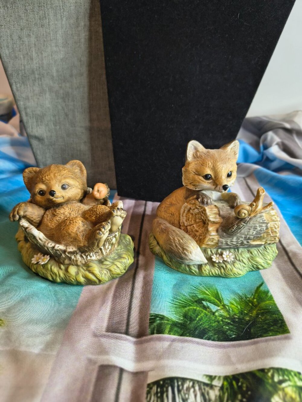 Vintage Homco Porcelain Fox and Bear Figurines